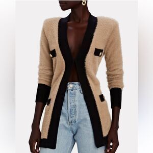 NEW L’Agence Elin Four Pocket Cardigan Camel Black Size Small